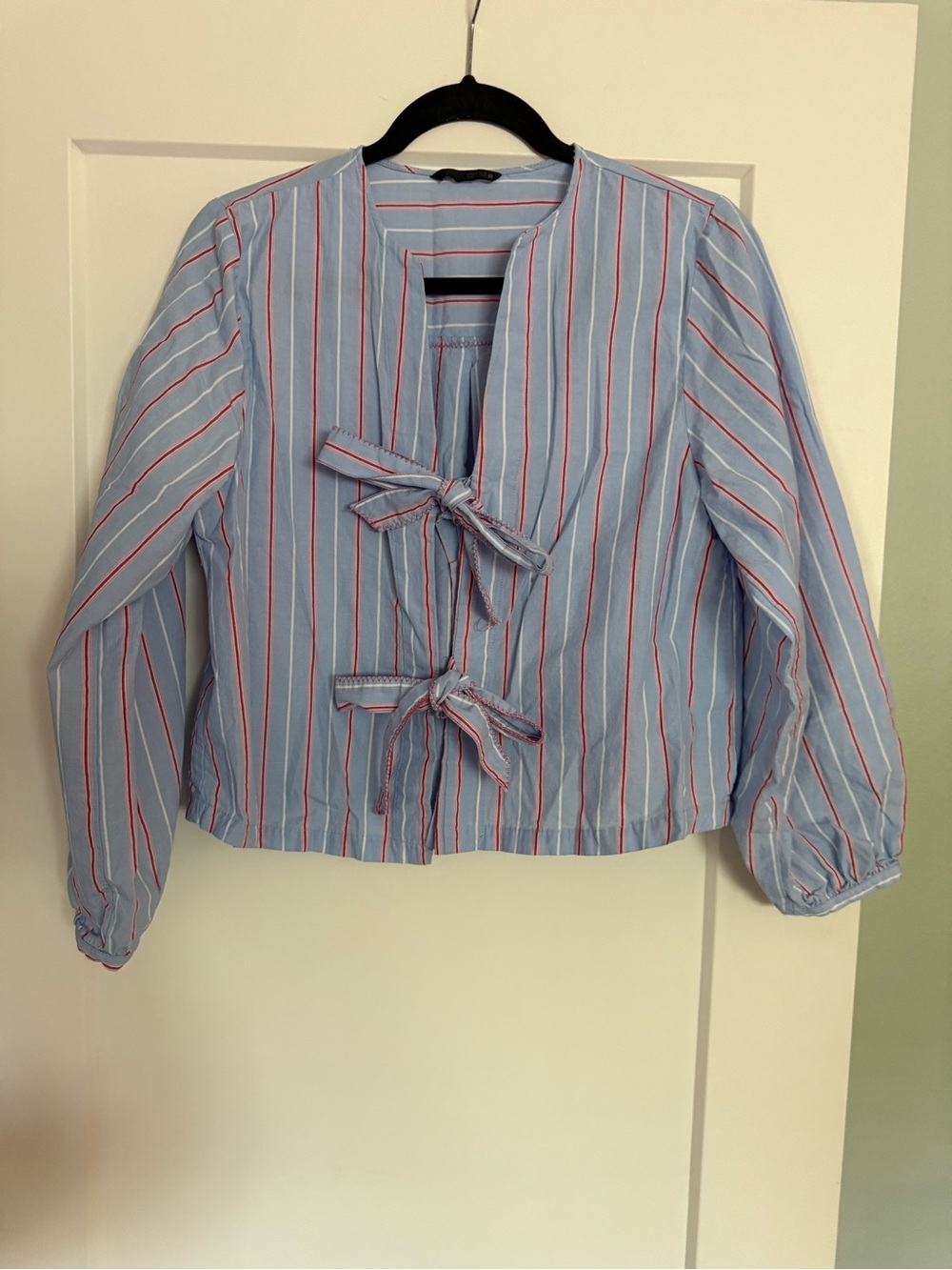 Zara Blue Striped Button-Front Shirt with Red Accents